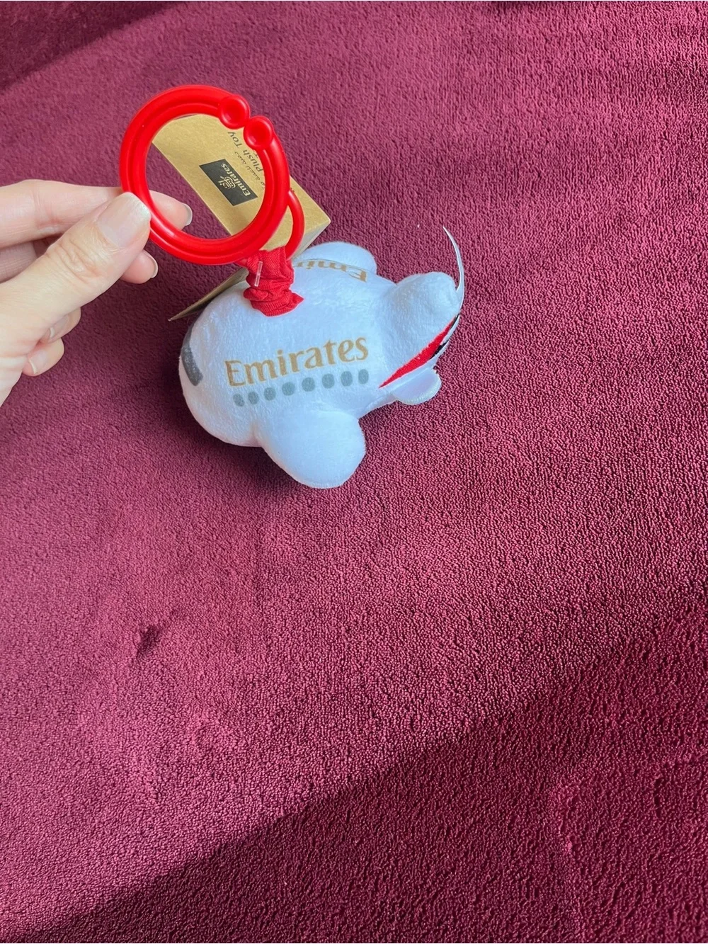 Emirates White Plush Airplane Keyring Toy - Kids Vehicles